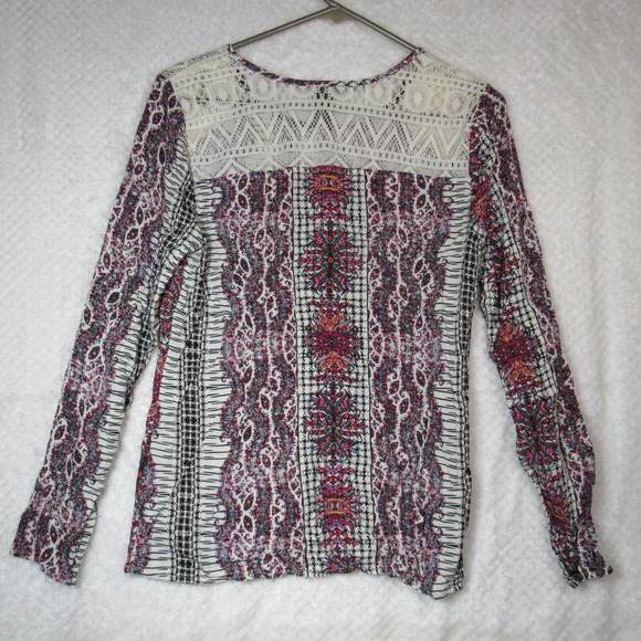 Copper Key Floral Sz Small BOHO Multicolor Shear Long Sleeve Blouse Top Shirt - Picture 2 of 8